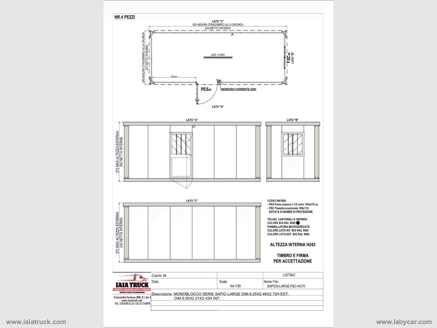 Monoblocco Coibentato 6.25 X 2.45 X 2.72H Ufficio Mobile Coibentato C/WC NUOVO - immagine 9